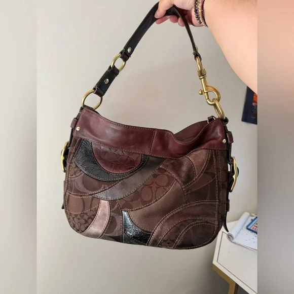 Coach Zoe Patchwork Leather Hobo Shoulder Bag in Brown Suede and Leather - Picture 2 of 12